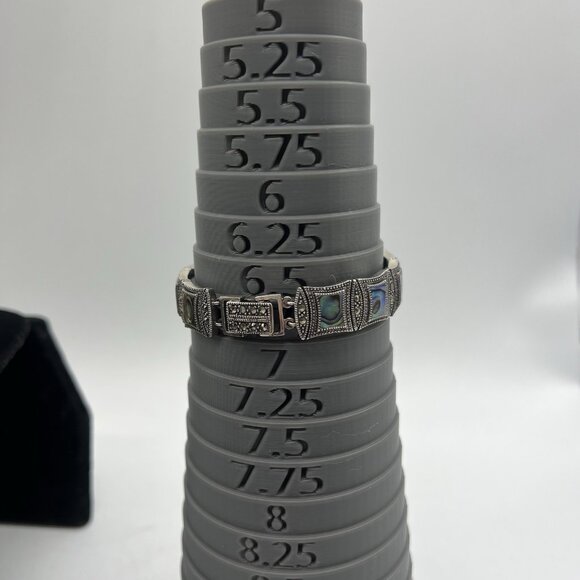 Vintage DBJ 925 Sterling Marcasite Abalone Bracelet Watch Art Deco Quartz Works